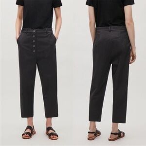 COS Buttoned Fly Drop-Crotch Trousers Harem Black Cropped Pants Cotton Size 8